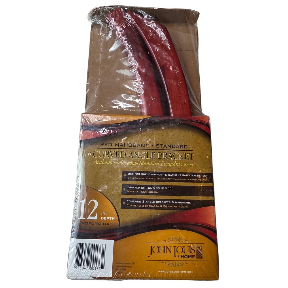 John Louis Home Red Mahogany 12in Curved Angle Wood Shelf Bracket 2pk JLH-517 W1